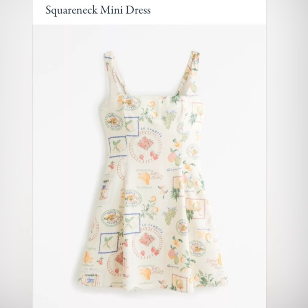 Abercrombie & Fitch XS Square Neck Skater Dress Fruit Sticker Italia Multi Color